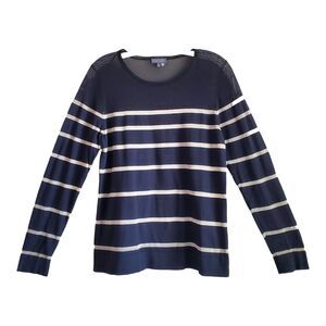 VINCE CAMUTO Women's M Sweater Black Gold Sheer Neckline & Shoulders Striped 36"